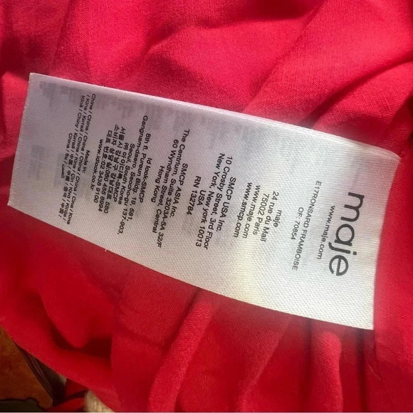 Maje Size S Red 3/4 Sleeves Lace Trimmed Crepe Dress - Picture 8 of 9